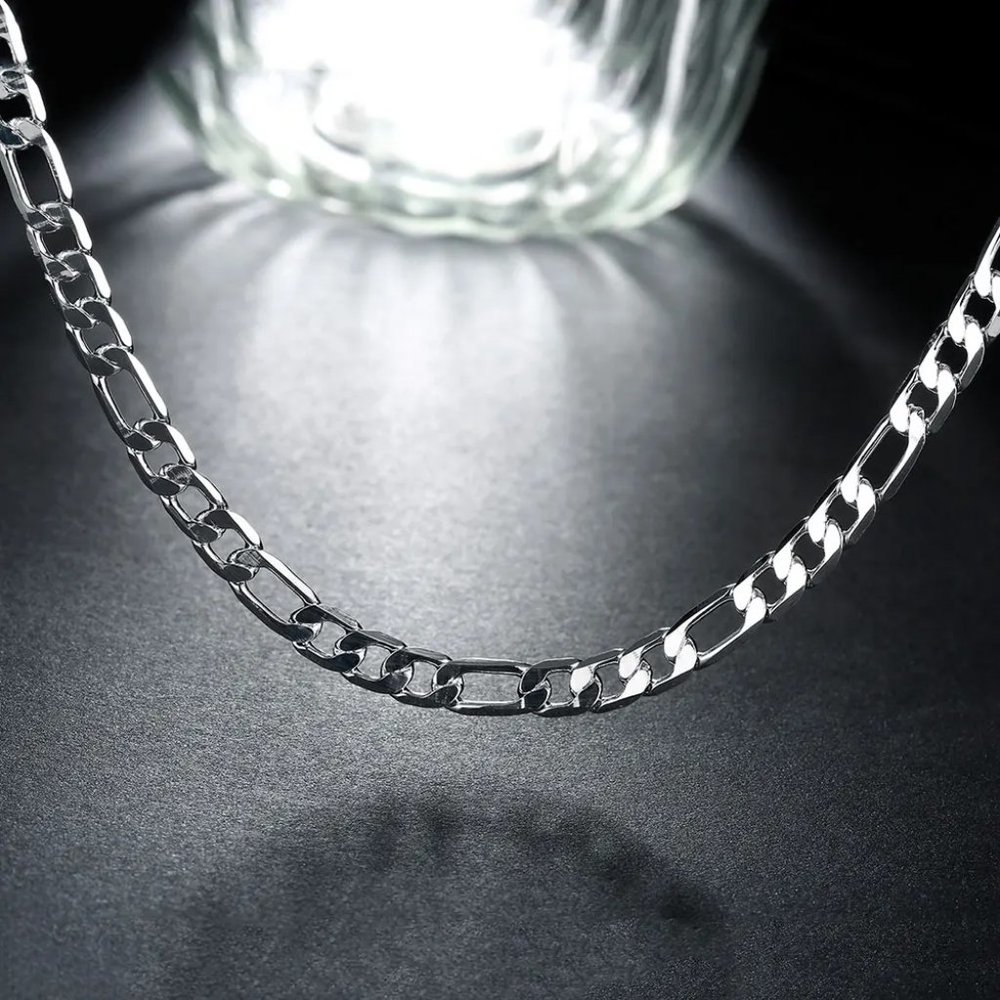 Awesome Figaro Link 20 Inch Chain Long 6mm Wide Stamped Solid Sterling Silver - Picture 6 of 6